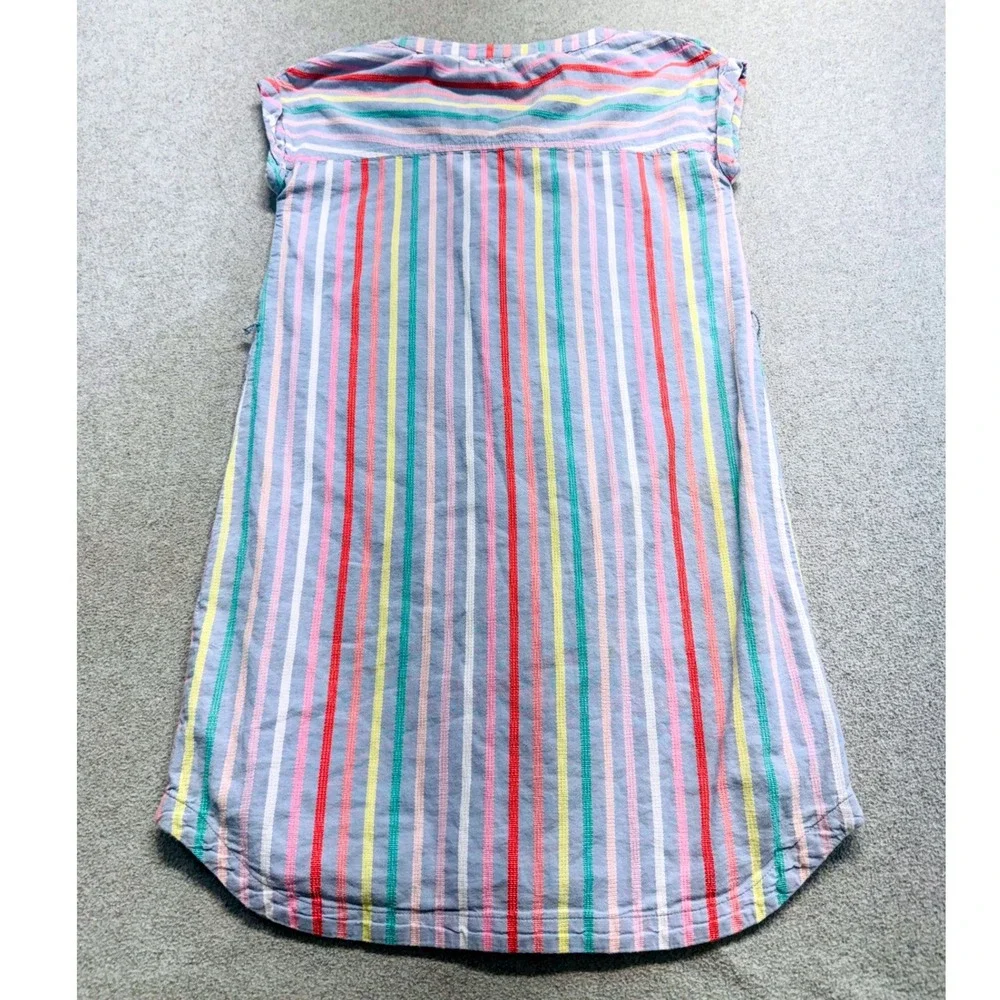 Gap Kids Shirt Dress Girls Size 8 Blue Rainbow Stripe Button Front Cap Sleeve